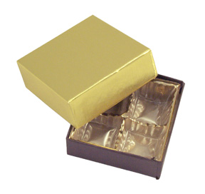 Gold Foil 4-Cavity Square Box w/Gold Tray