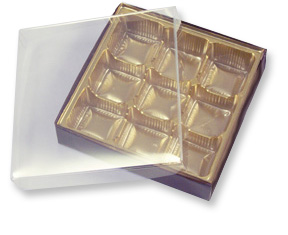 Brown Square Box with Gold 9-Cavity Tray & Clear Lid