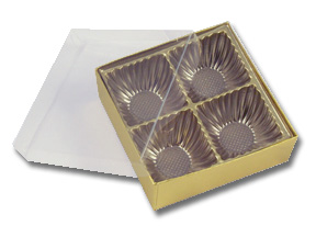 Gold Square Box with Gold 4 Cavity Tray & Clear Lid
