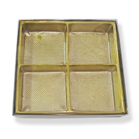 Brown 4 Cavity Square Box with Gold Tray & Clear Lid