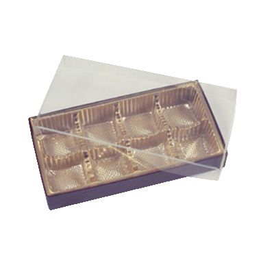 Brown 4 oz Box with Gold 8 Cavity Tray & Clear Lid